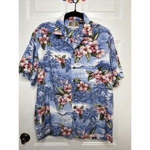 kalaheo hawaiian shirt medium floral beach blue 100% rayon